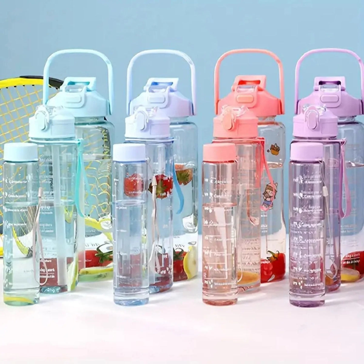 Motivational Water Bottle with Time Markers & Straw